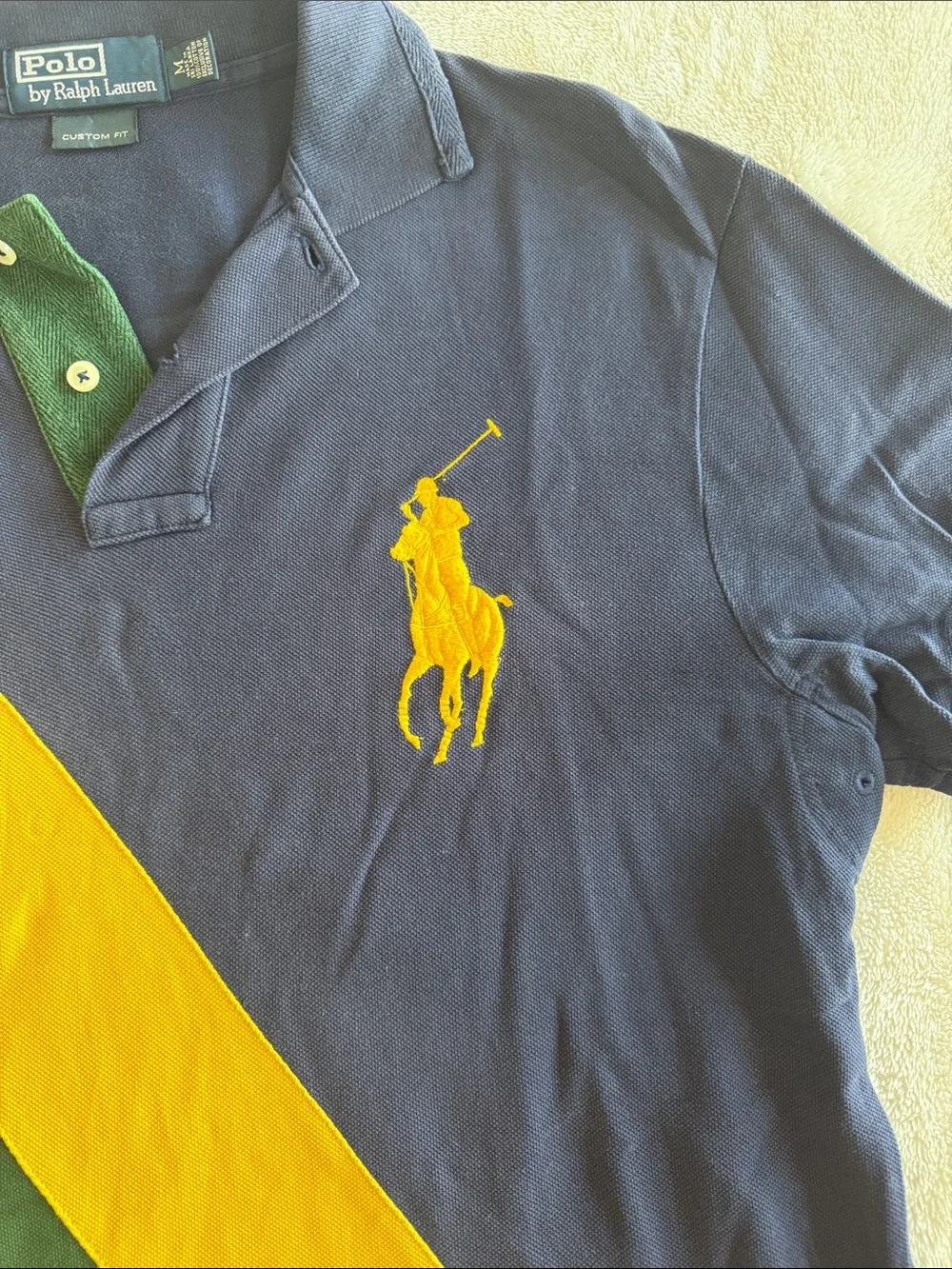 Polo by Ralph Lauren Navy, Green & Yellow Diagonal Stripe Polo Shirt